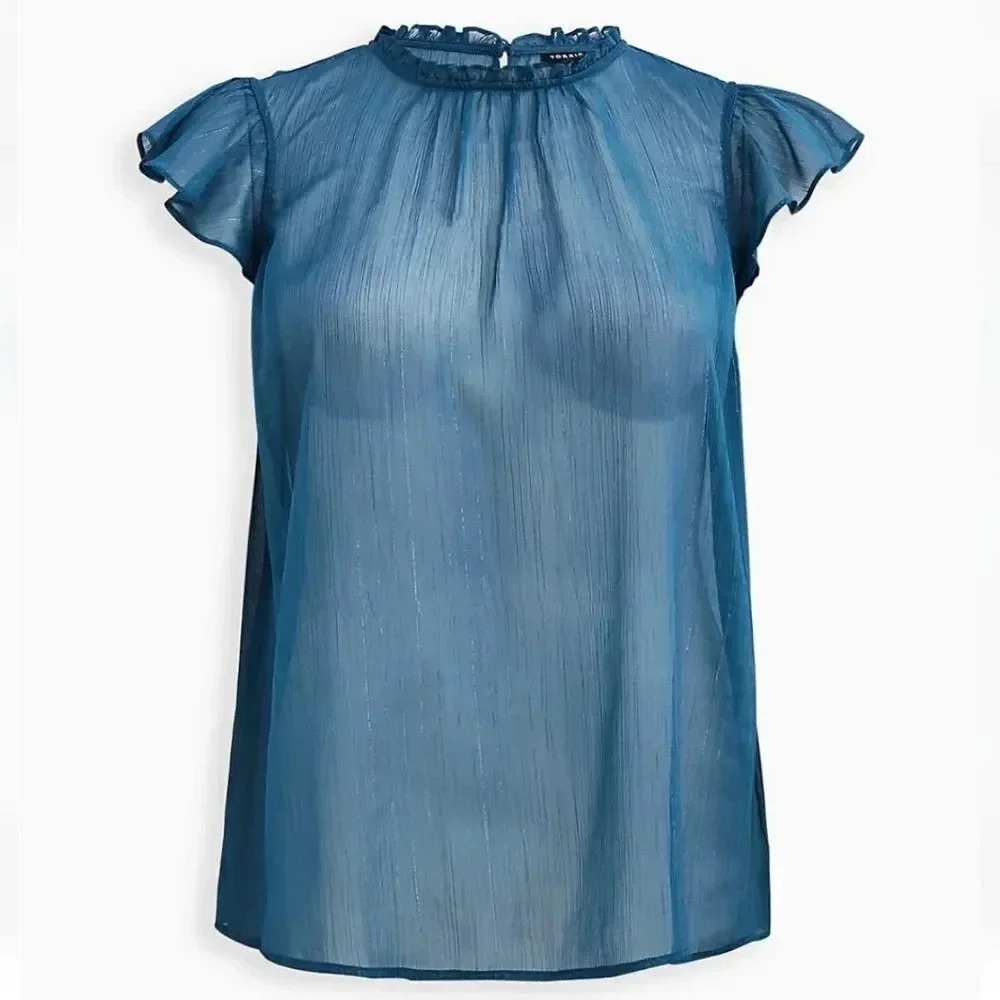 Torrid Mock Neck Sleeveless Tank Crinkle Chiffon Blue  Size‎ 0
